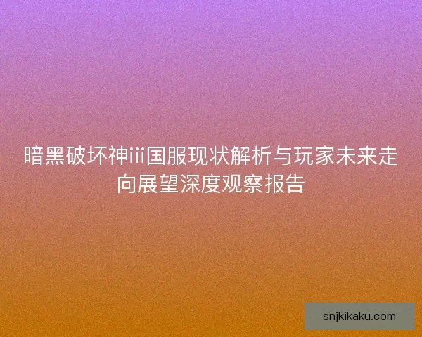 暗黑破坏神iii国服现状解析与玩家未来走向展望深度观察报告